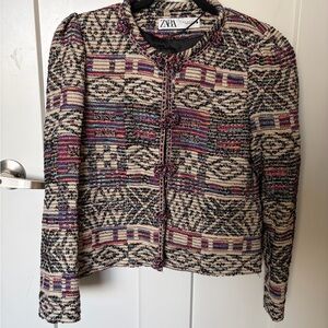 Zara Women's Black and Pink Patterned Blazer